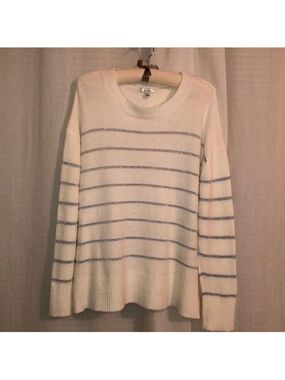 Isela XL Ivory Silver Metallic Crewneck Long Sleeve Knit Pullover
